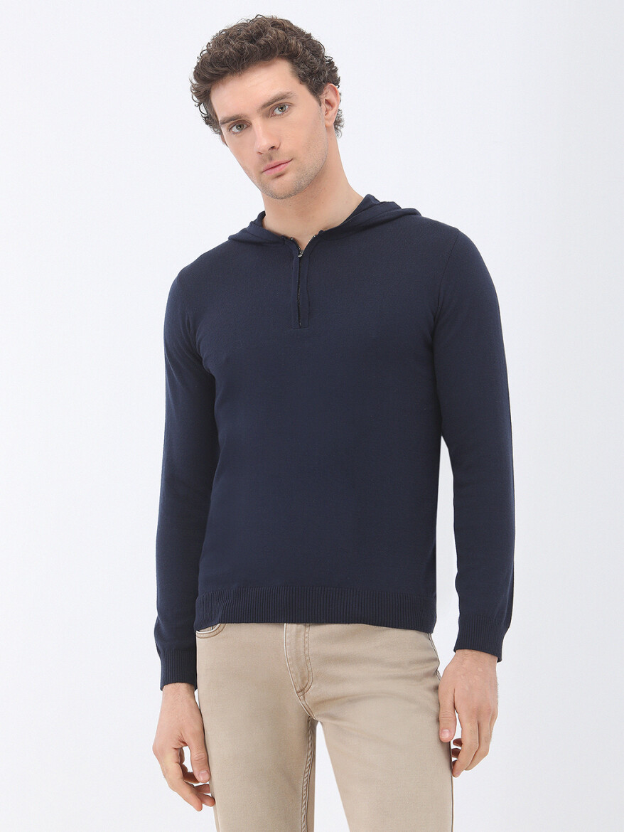 Navy Blue Knitwear Sweatshirt - 1