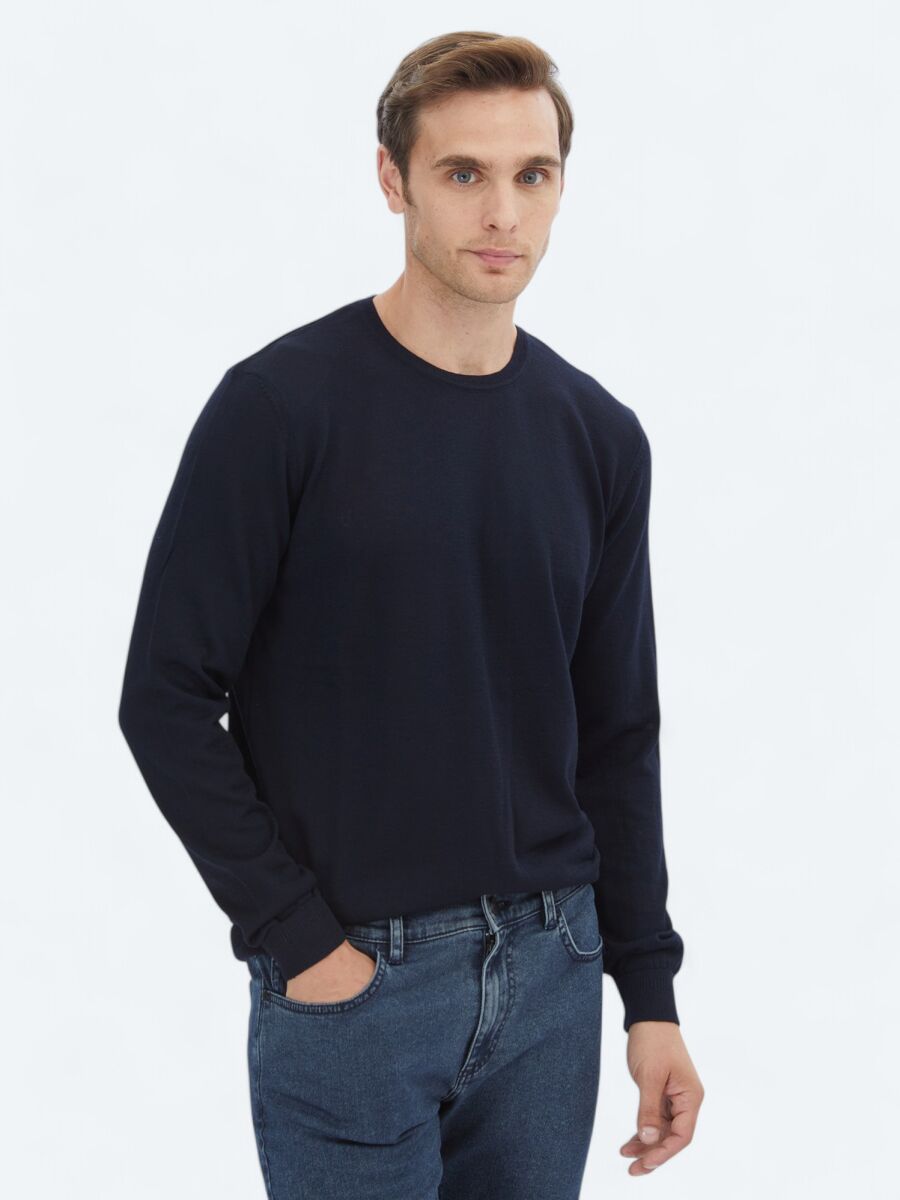 Navy Blue Knitwear Sweatshirt - 1