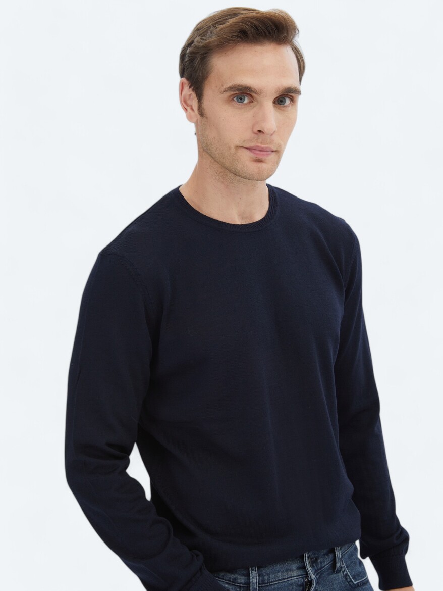 Navy Blue Knitwear Sweatshirt - 3