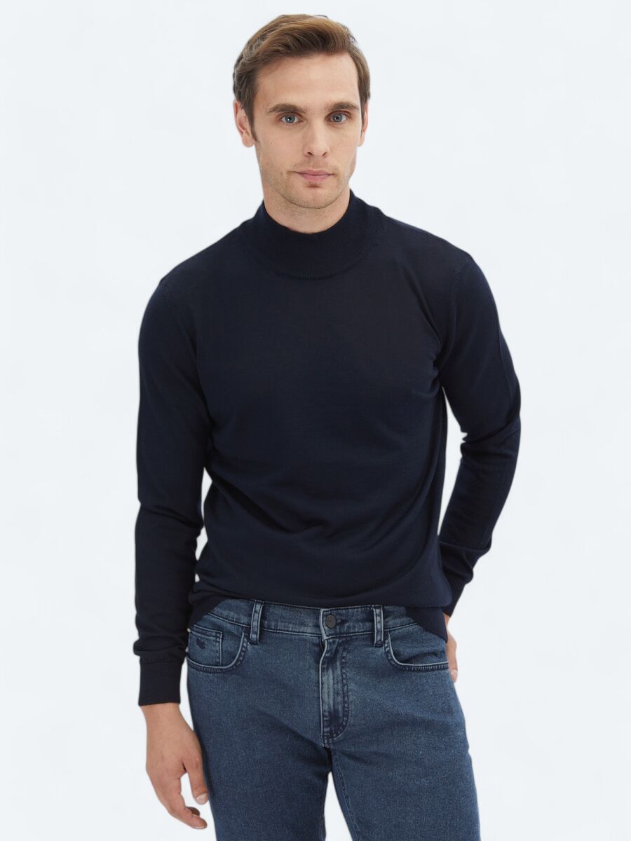 Navy Blue Knitwear Sweatshirt - 1