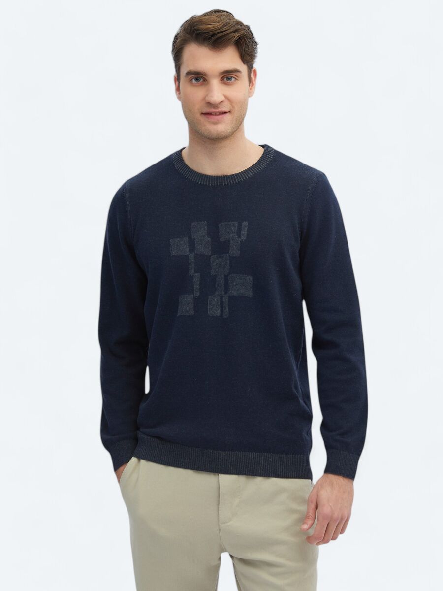 Navy Blue Knitwear Sweatshirt - 1