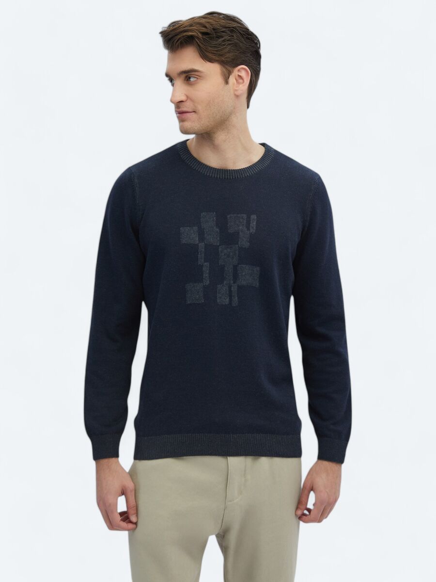 Navy Blue Knitwear Sweatshirt - 3