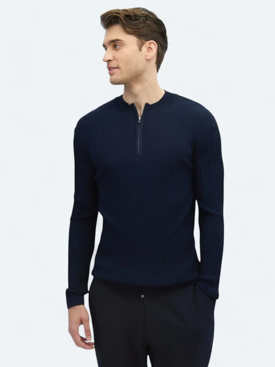 Navy Blue Knitwear Sweatshirt - 1