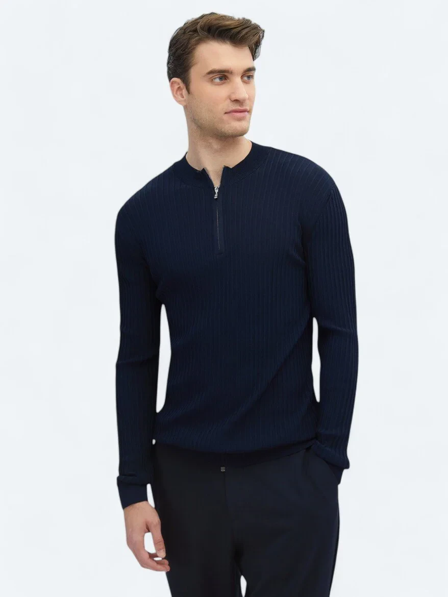 Navy Blue Knitwear Sweatshirt - 3