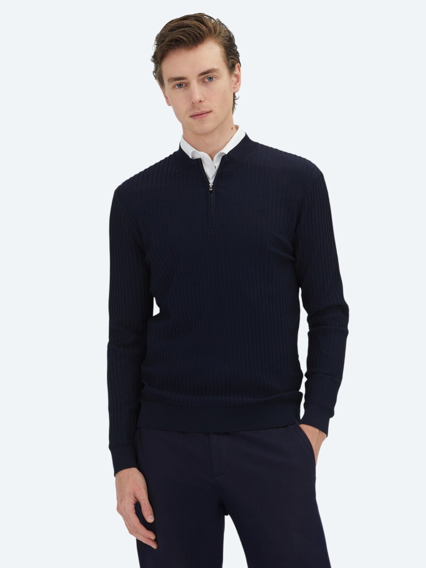 Navy Blue Knitwear Sweatshirt - 1