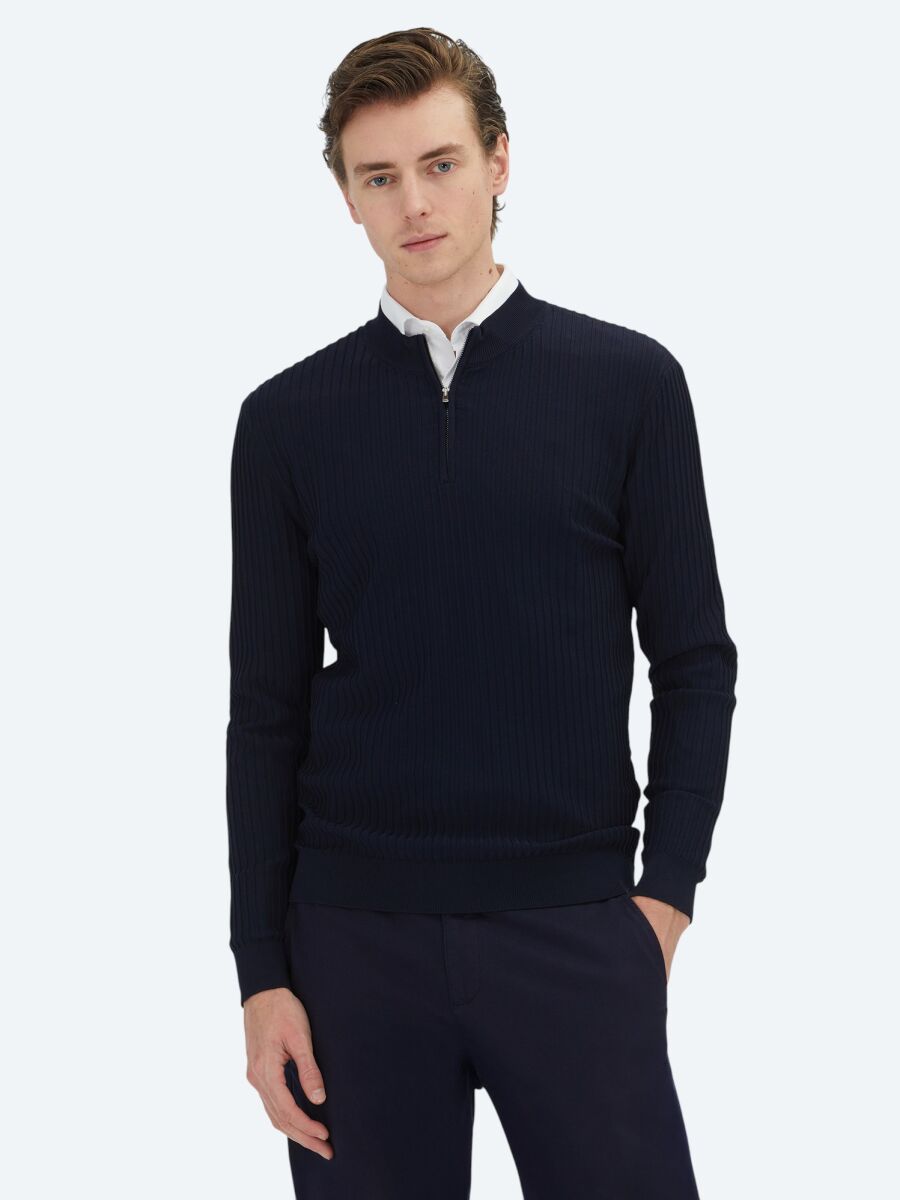 Navy Blue Knitwear Sweatshirt - 1