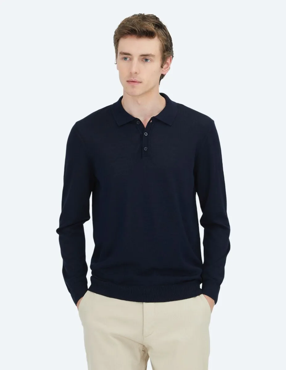 Navy Blue Knitwear Sweatshirt - 1