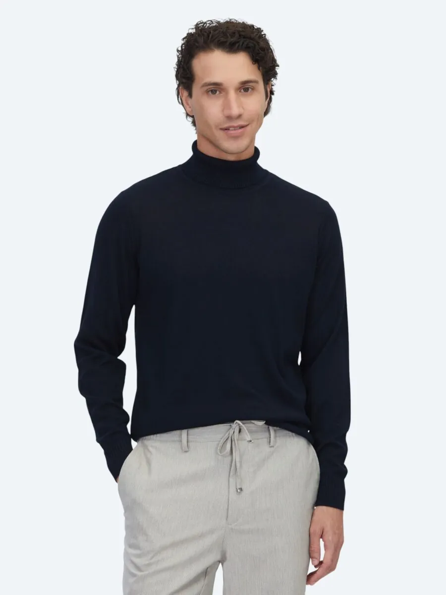 Navy Blue Knitwear Sweatshirt - 1