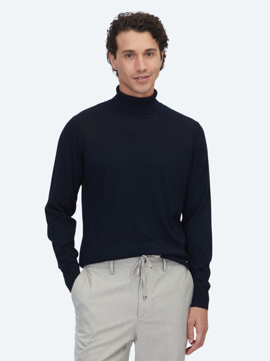 Navy Blue Knitwear Sweatshirt - 1