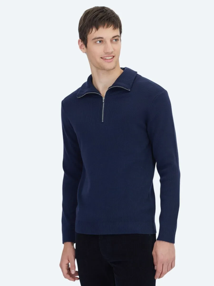 Navy Blue Knitwear Sweatshirt - 1