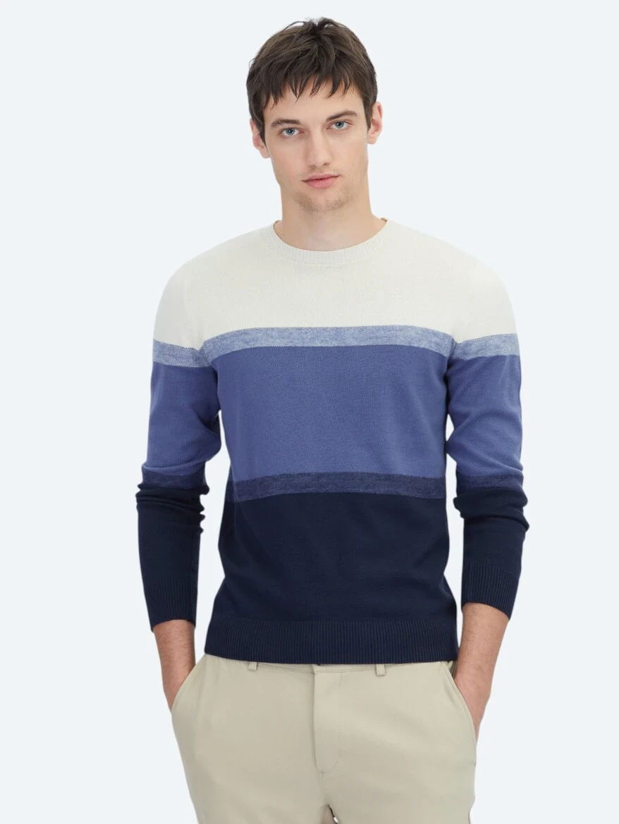 Navy Blue Knitwear Sweatshirt - 1