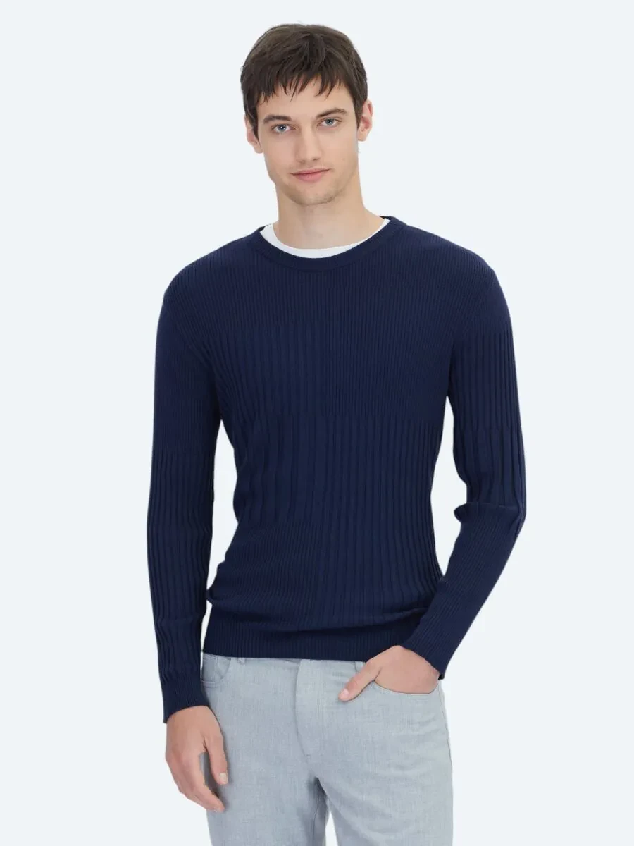 Navy Blue Knitwear Sweatshirt - 1