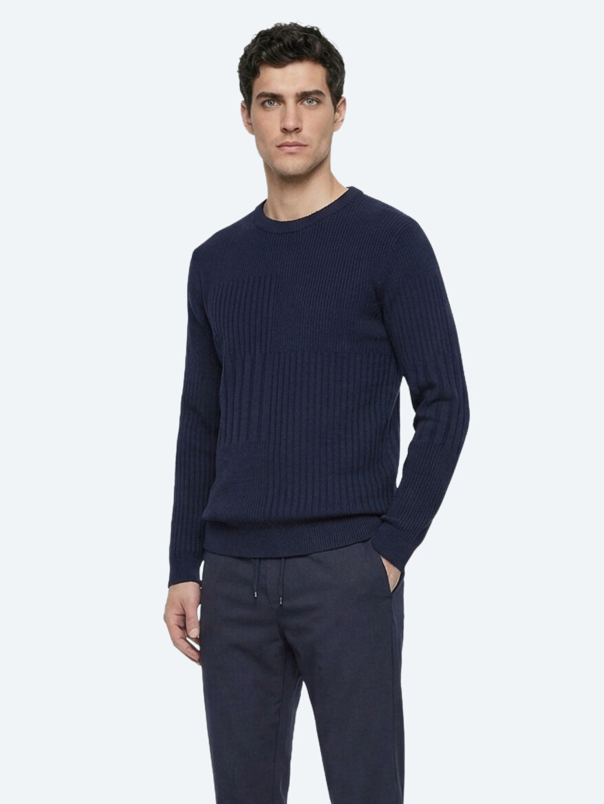 Navy Blue Knitwear Sweatshirt - 2