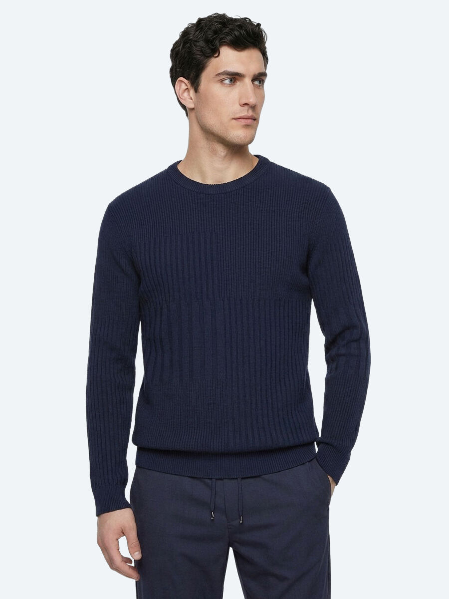 Navy Blue Knitwear Sweatshirt - 1