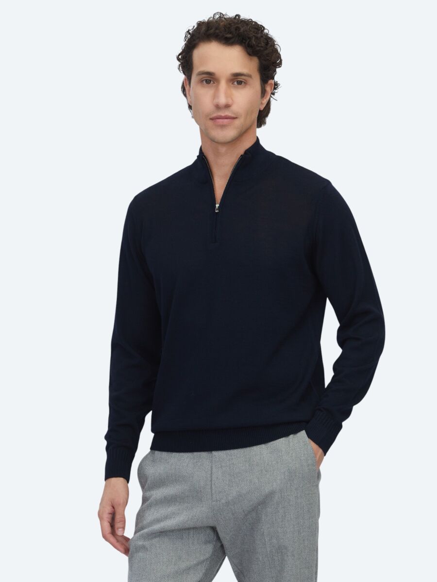 Navy Blue Knitwear Sweatshirt - 1