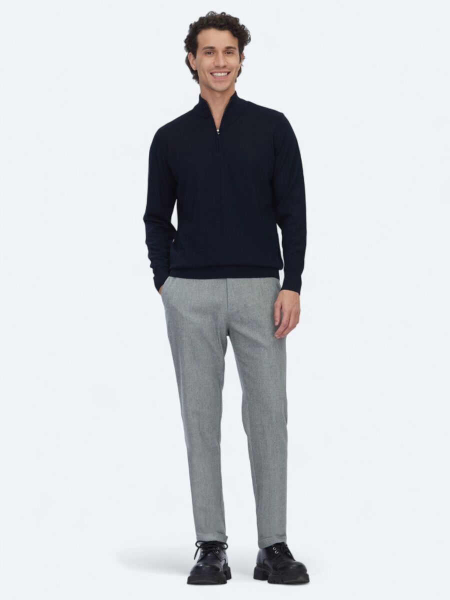 Navy Blue Knitwear Sweatshirt - 2