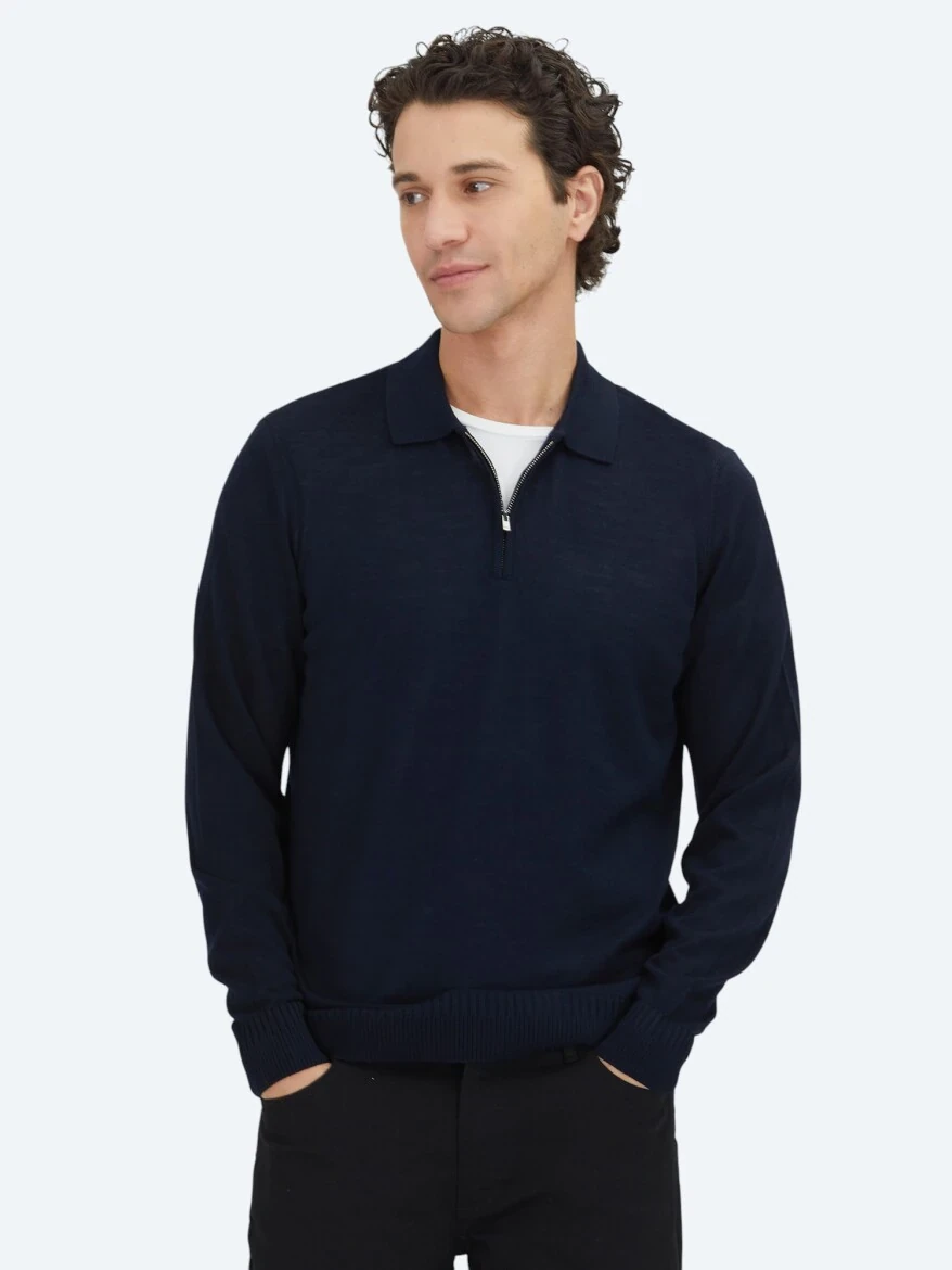 Navy Blue Knitwear Sweatshirt - KİP