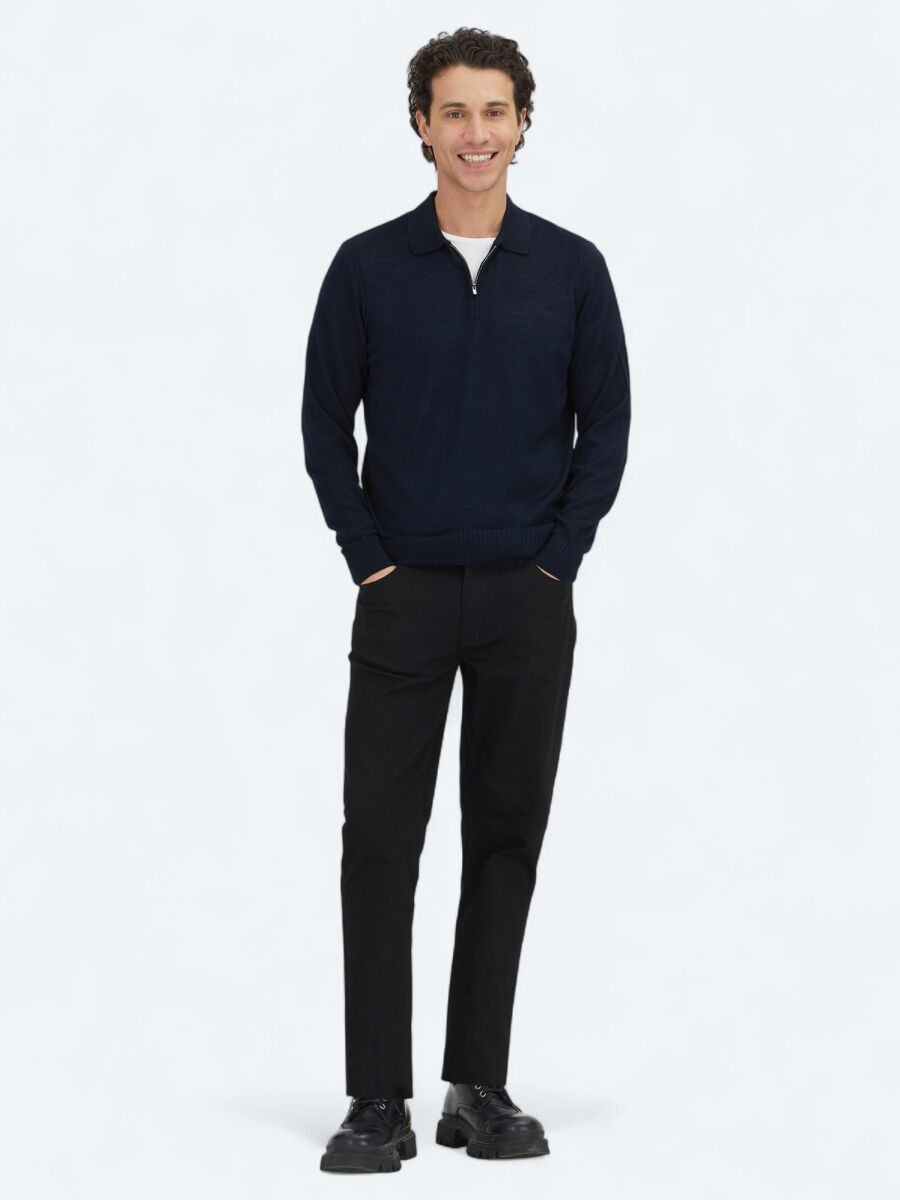 Navy Blue Knitwear Sweatshirt - 2