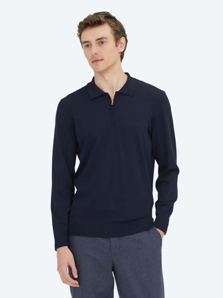 Navy Blue Knitwear Sweatshirt - 1