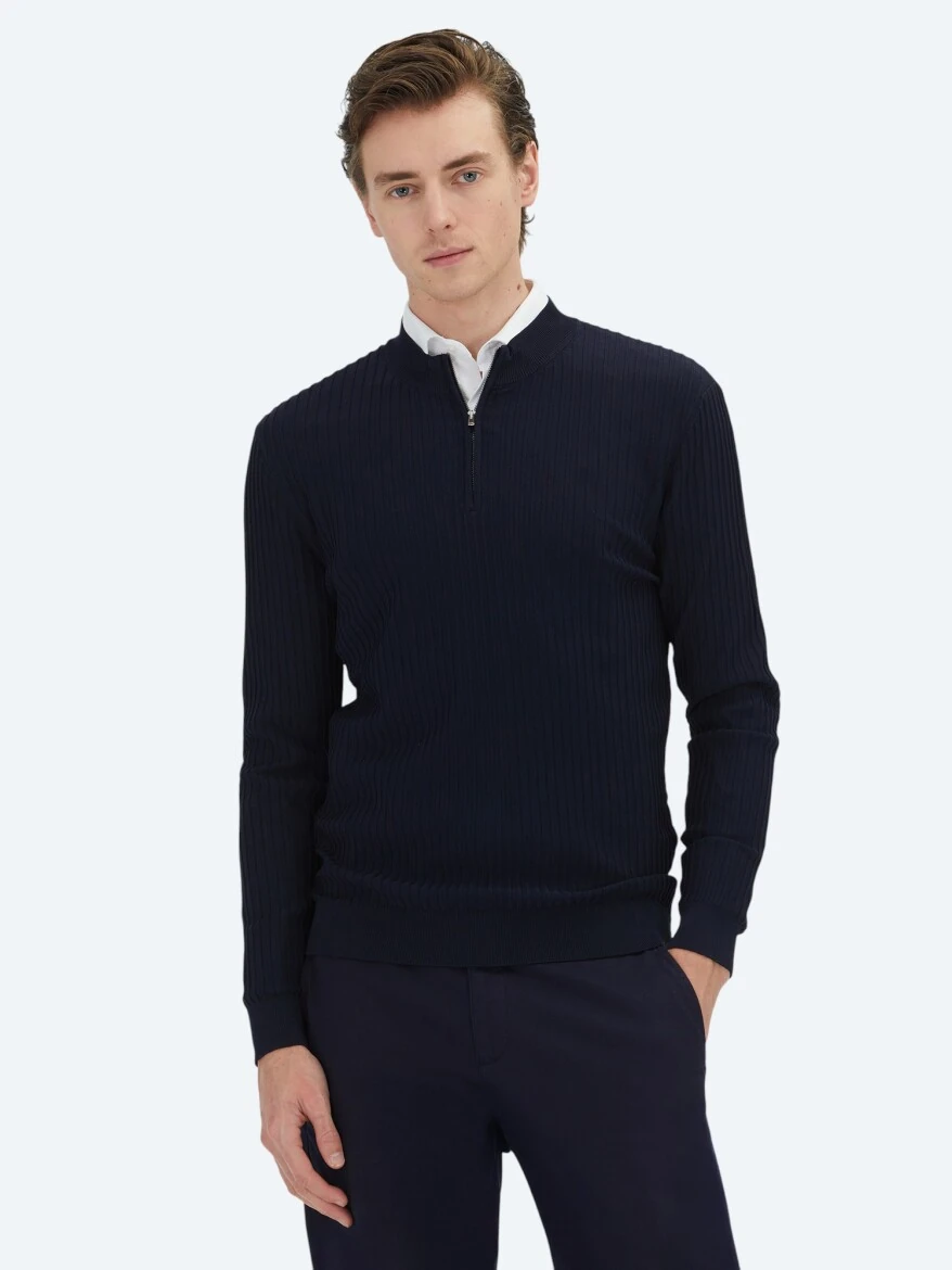 Navy Blue Knitwear Sweatshirt - KİP