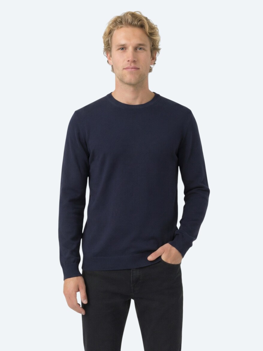 Navy Blue Knitwear Sweatshirt - 1