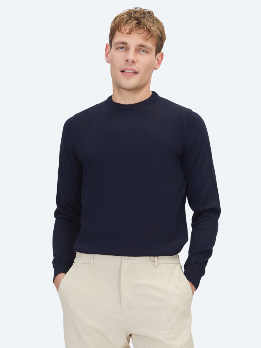 Navy Blue Knitwear Sweatshirt - 1