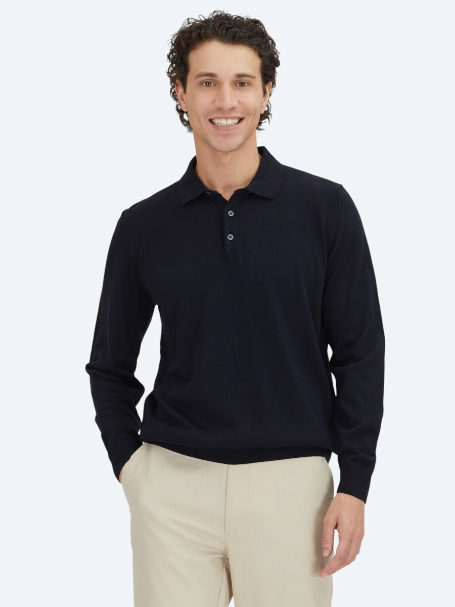 Navy Blue Knitwear Sweatshirt - 1