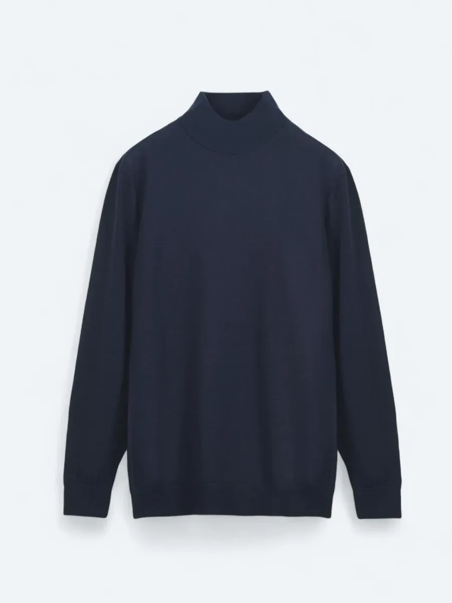 Navy Blue Knitwear Sweatshirt - 1
