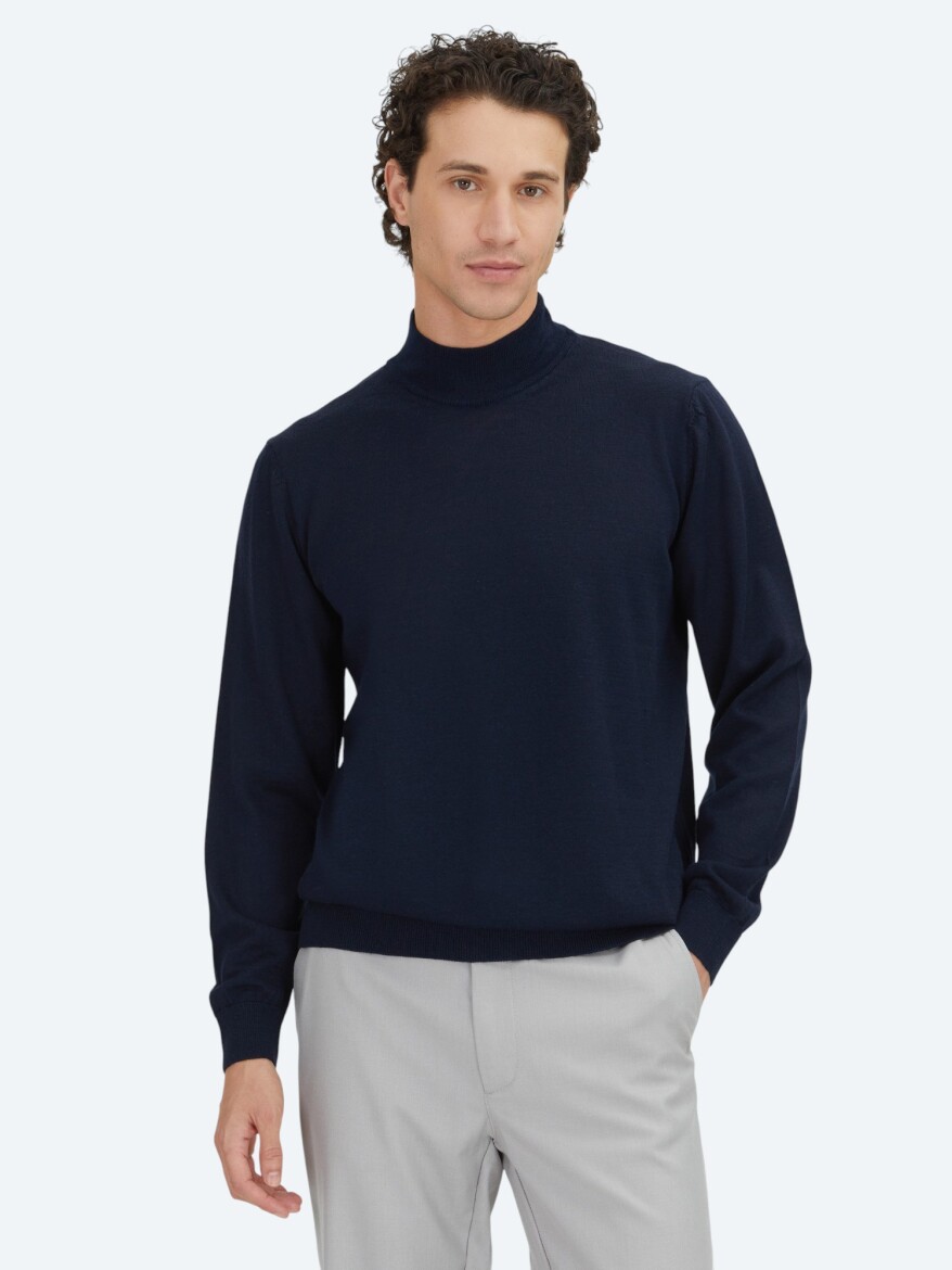 Navy Blue Knitwear Sweatshirt - 1