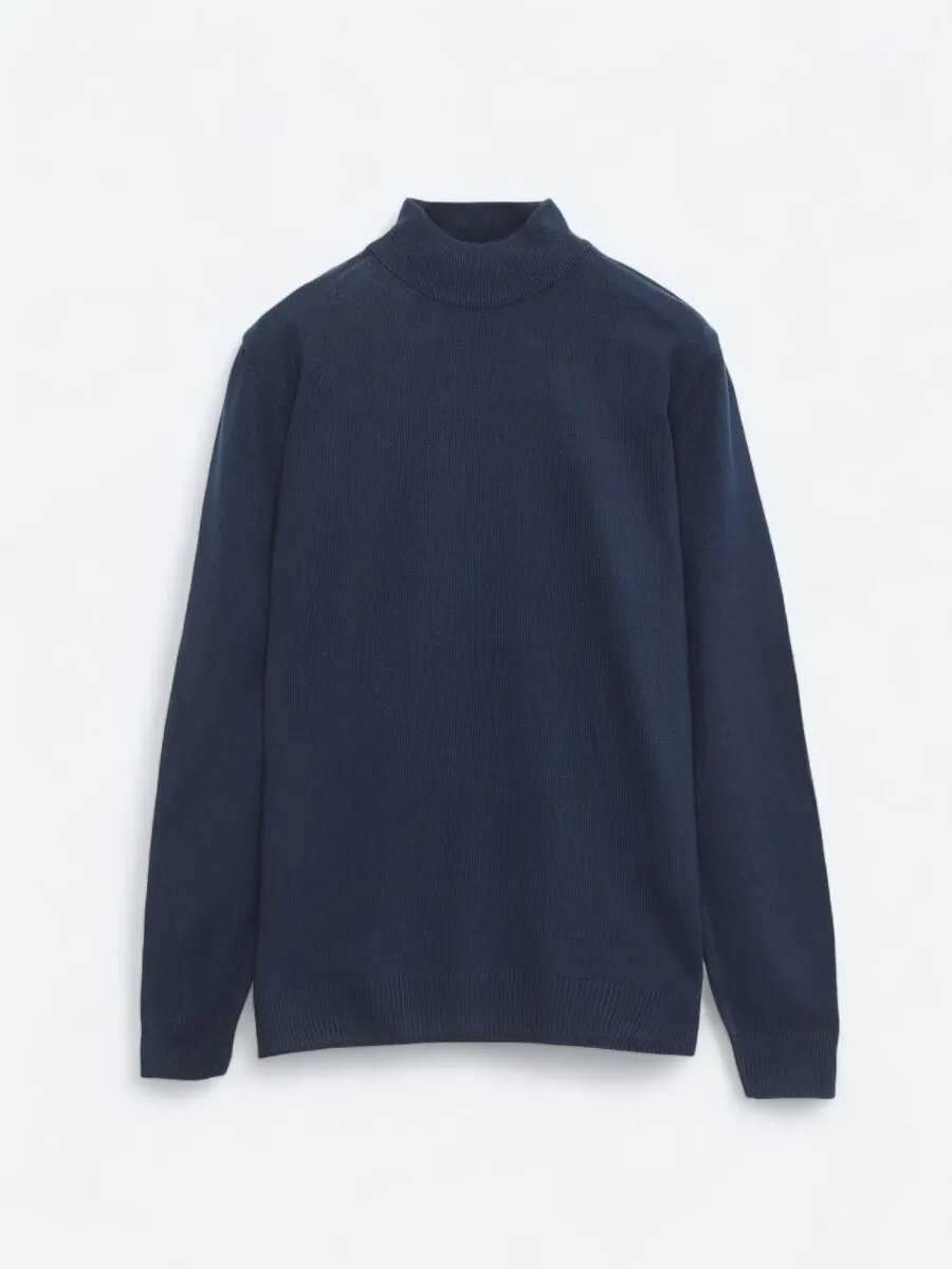 Navy Blue Knitwear Sweatshirt - 1