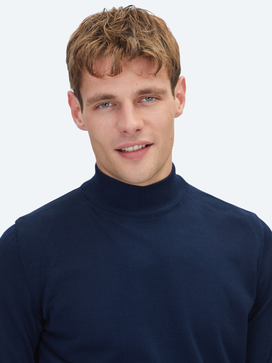 Navy Blue Knitwear Sweatshirt - 4
