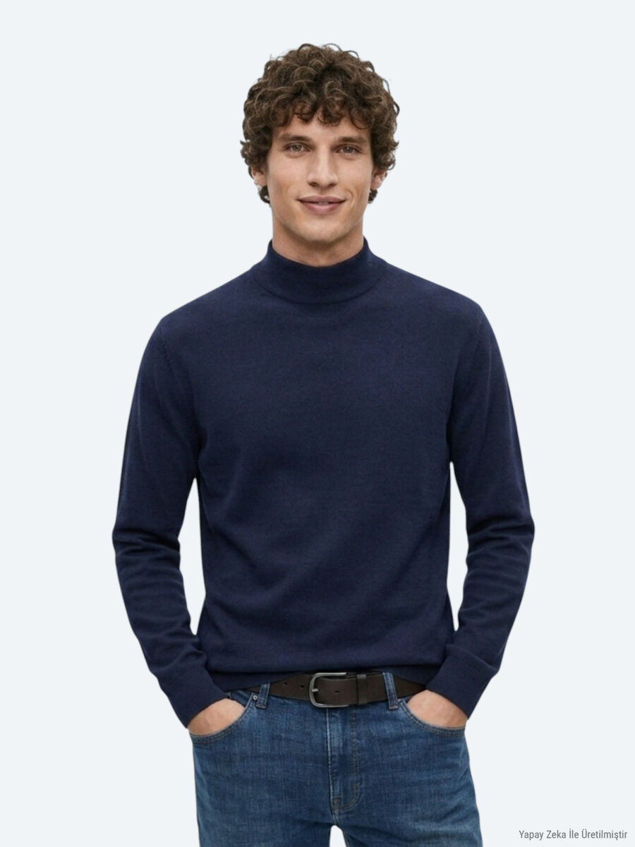 Navy Blue Knitwear Sweatshirt - 1