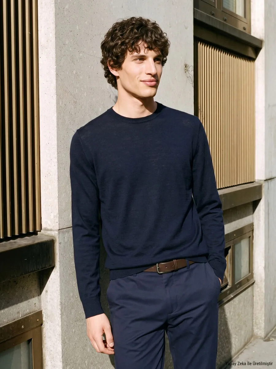 Navy Blue Knitwear Sweatshirt - 2