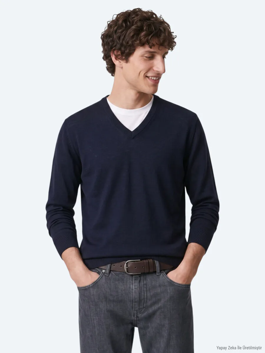 Navy Blue Knitwear Sweatshirt - 4