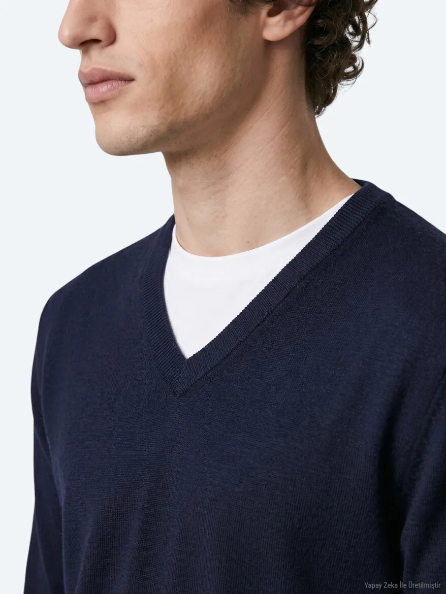 Navy Blue Knitwear Sweatshirt - 5