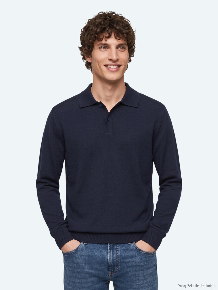 Navy Blue Knitwear Sweatshirt - KİP