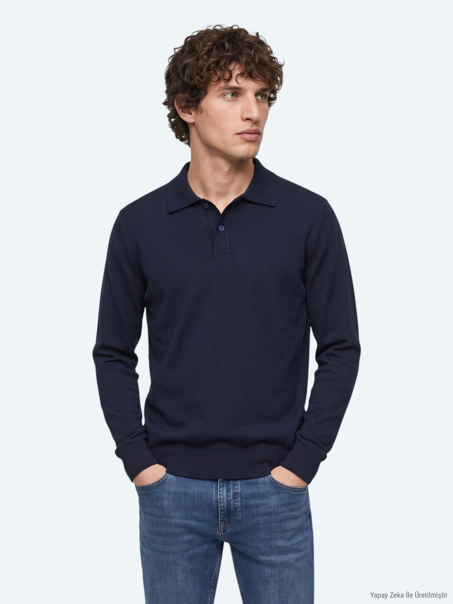 Navy Blue Knitwear Sweatshirt - 3