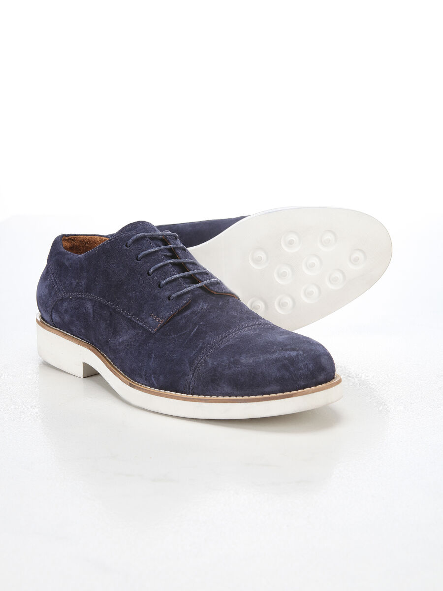 Navy Blue Leather Casual Shoes - 3