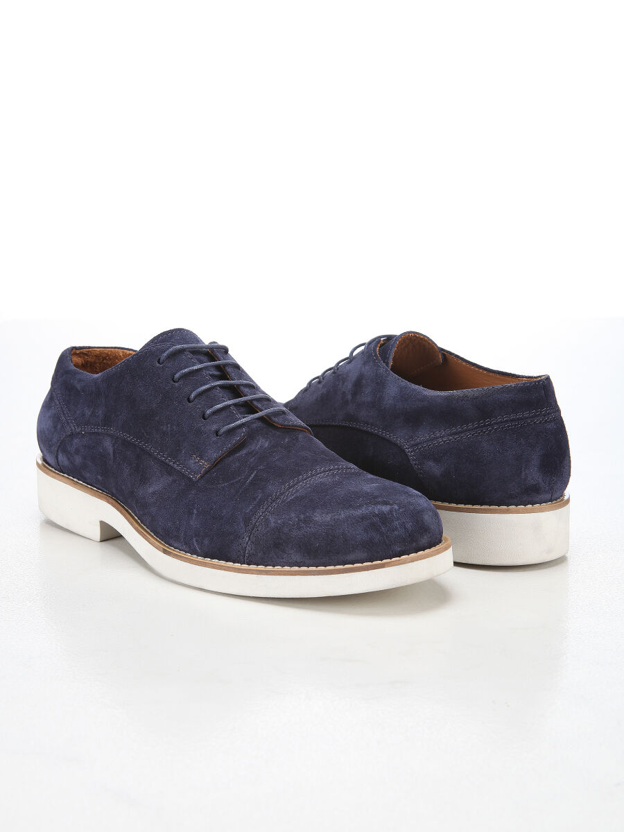 Navy Blue Leather Casual Shoes - 4