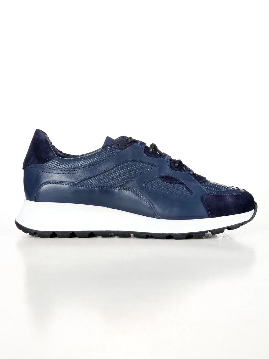 Navy Blue Leather Casual Sneaker - 1