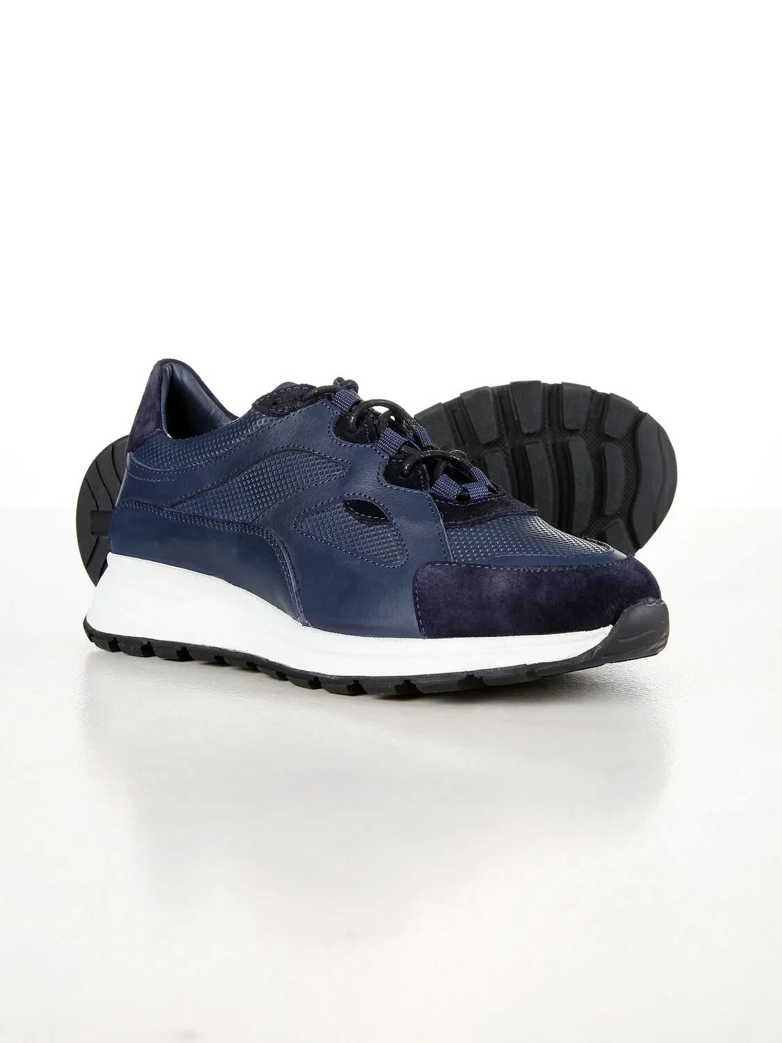 Navy Blue Leather Casual Sneaker - 4