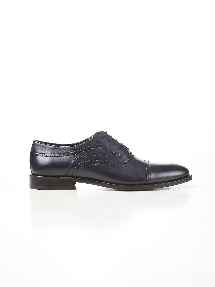 Navy Blue Leather Classical Shoes - 1