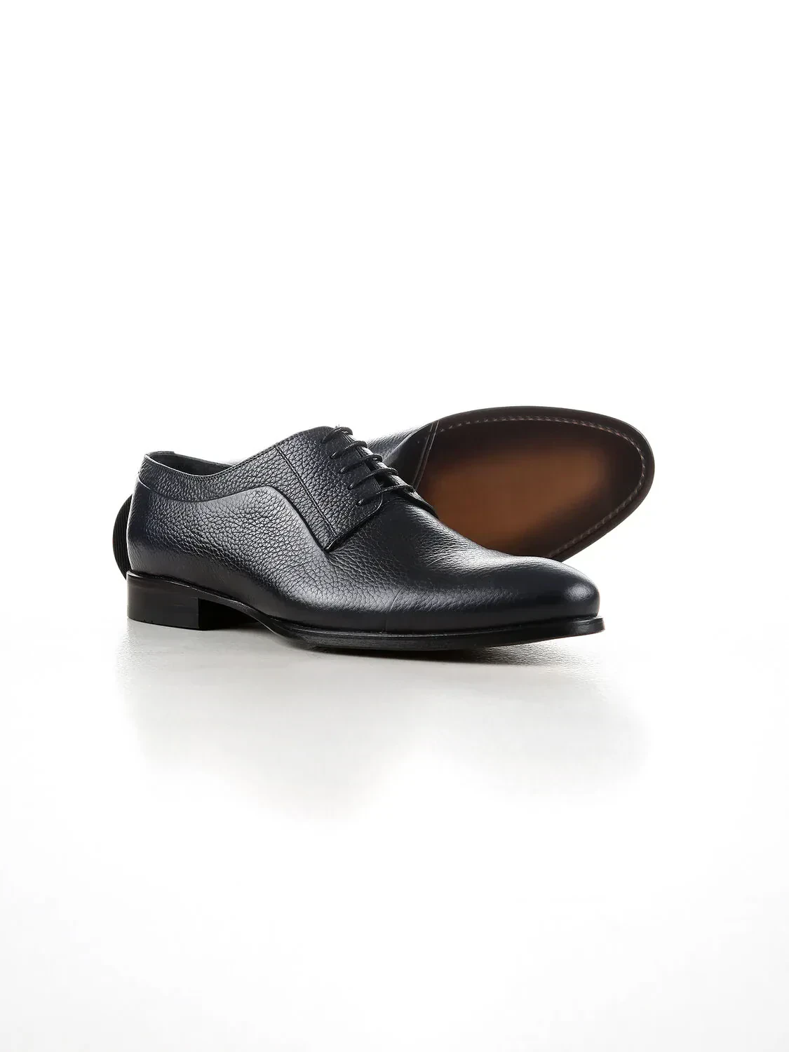 Navy Blue Leather Classical Shoes - 4