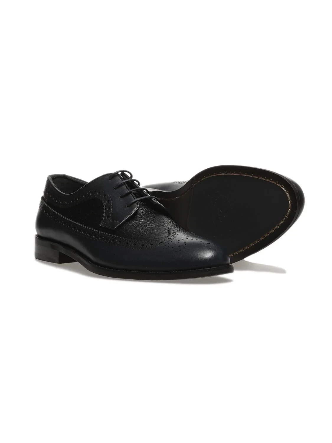 Navy Blue Leather Classical Shoes - 3