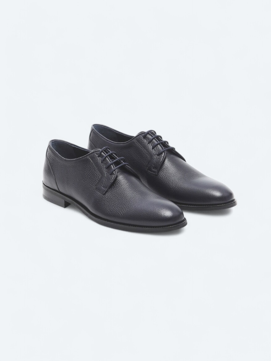 Navy Blue Leather Classical Shoes - 2