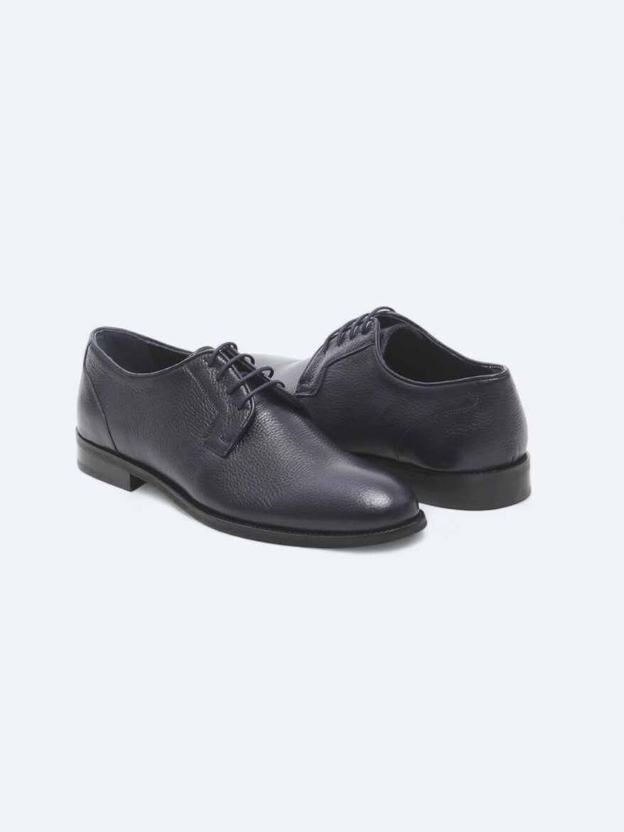 Navy Blue Leather Classical Shoes - 3
