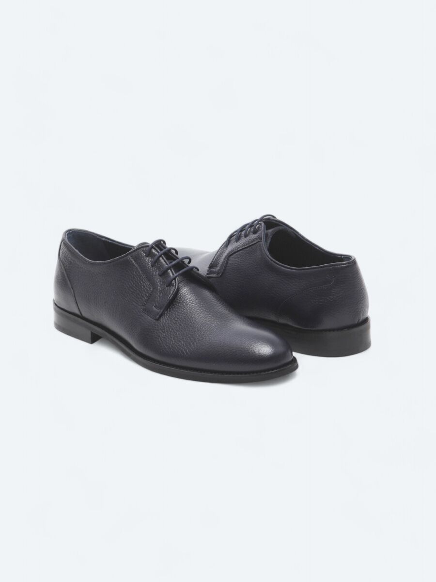 Navy Blue Leather Classical Shoes - 3