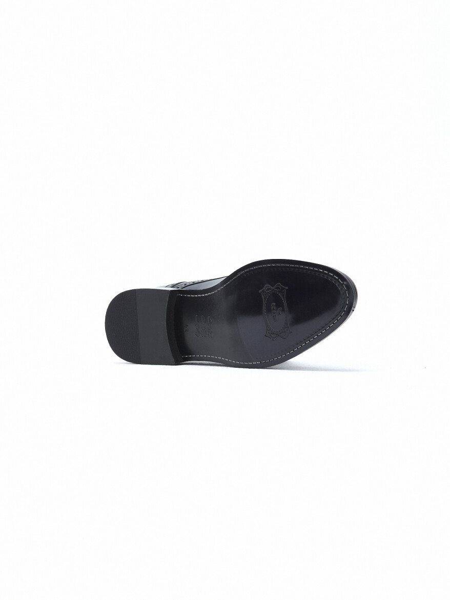 Navy Blue Leather Classical Shoes - 4