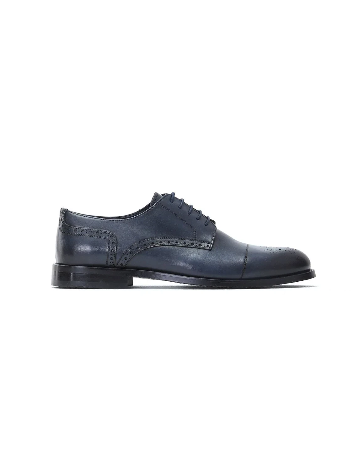 Navy Blue Leather Classical Shoes - 1