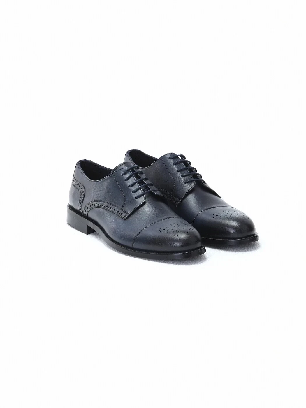Navy Blue Leather Classical Shoes - 2